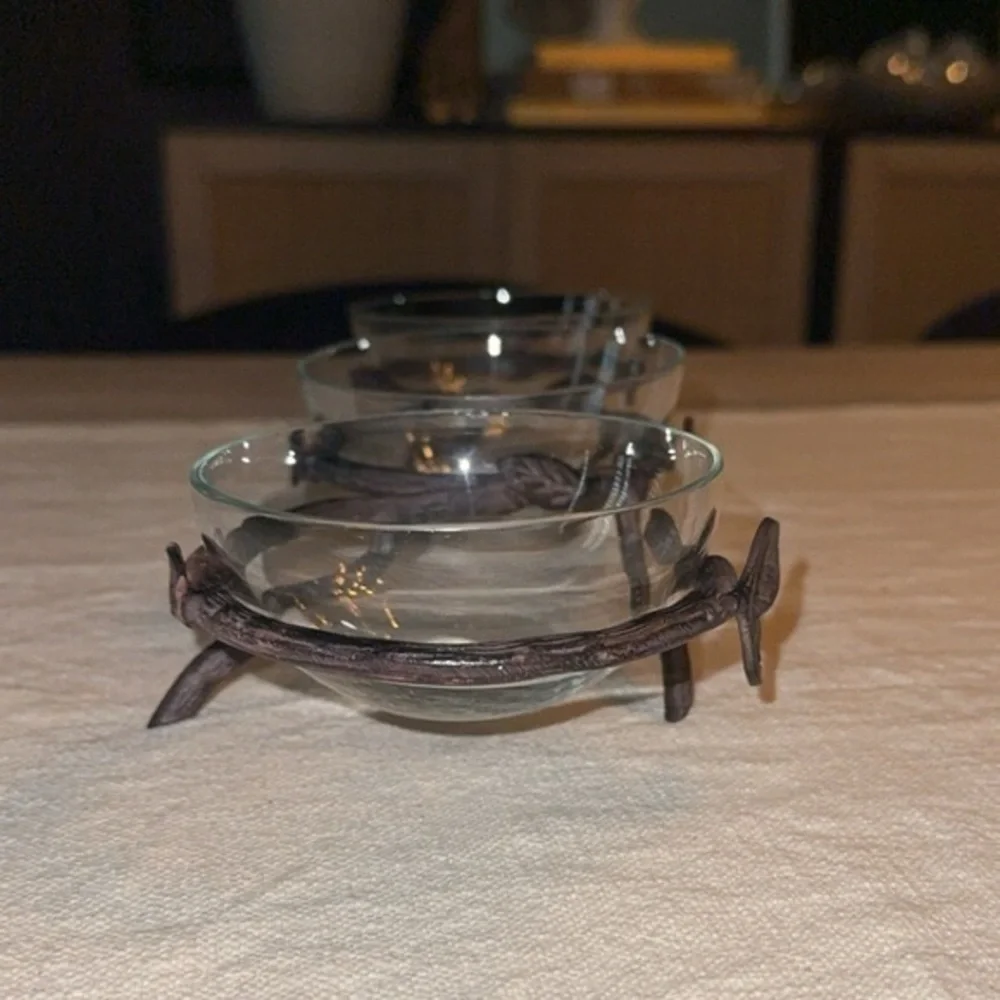 NEW Pottery Barn‎ Metal Branch Condiment Snack Bowls Server Set